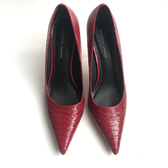 COPY - Roberto Vianni Red Snake Print Leather Pumps sz 8 - Picture 2 of 5
